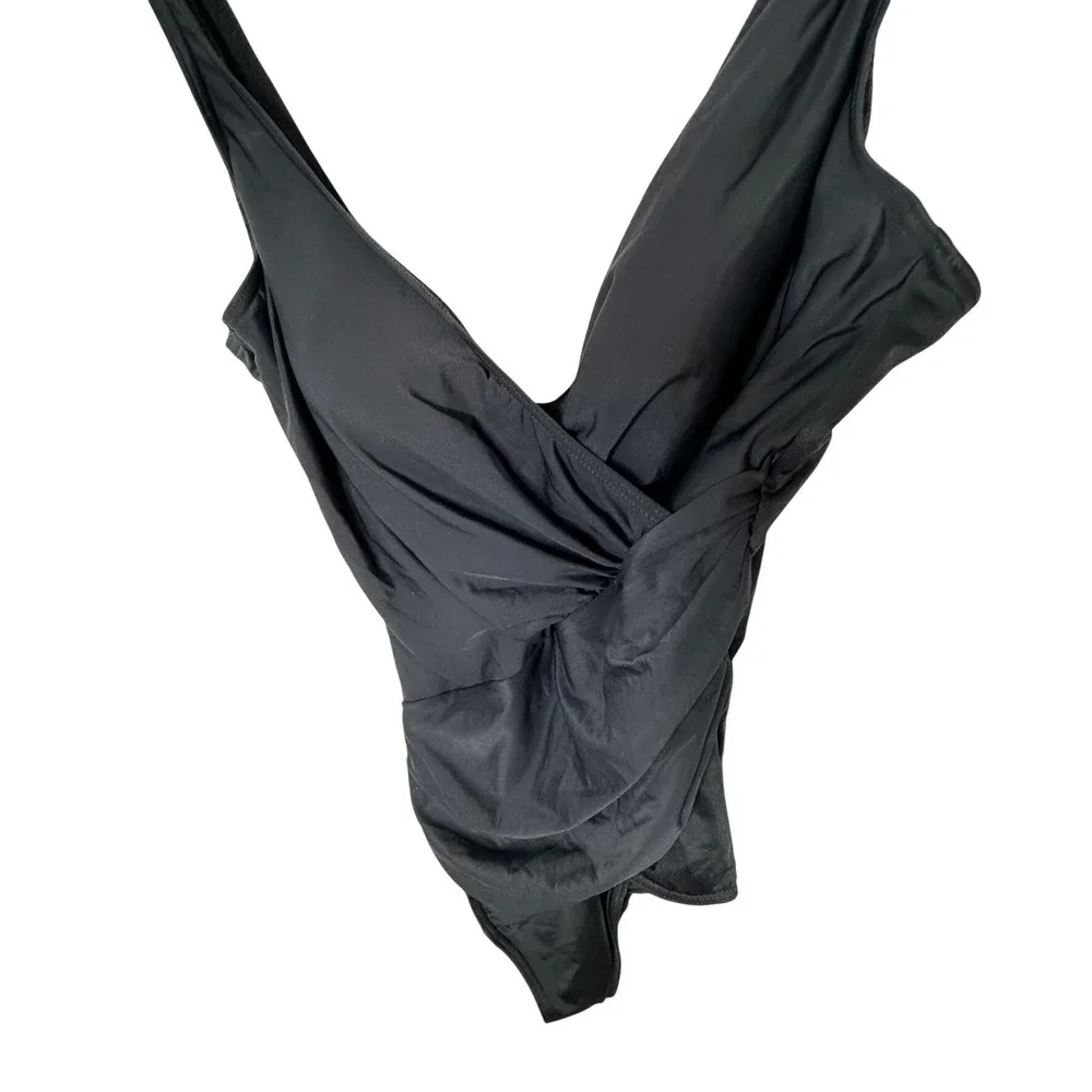 Miraclesuit One Piece Swimsuit Womens‎ 12 Black Excellent Surplice Wrap Front